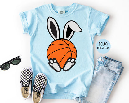 Comfort Colors® kids Easter Basketball Shirt, Bunny Basketball Tee