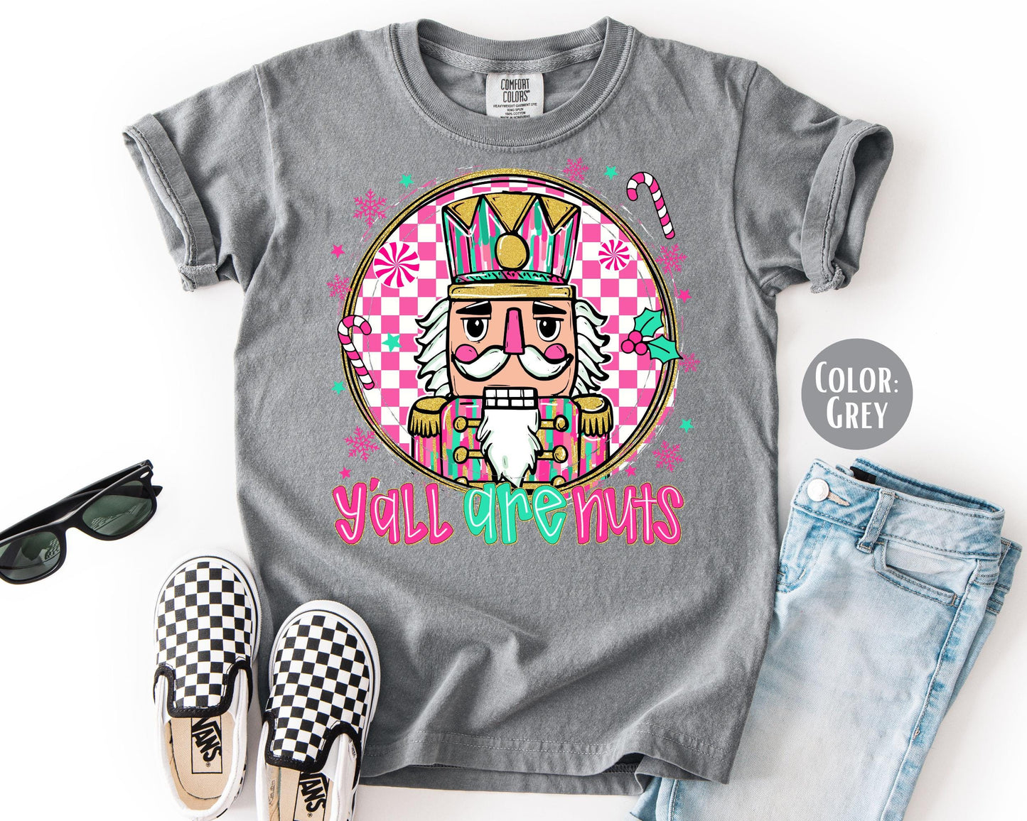 Comfort Colors Y'all Are Nuts Shirt, Girls Funny Christmas Shirts, Kids Nutcracker Tee
