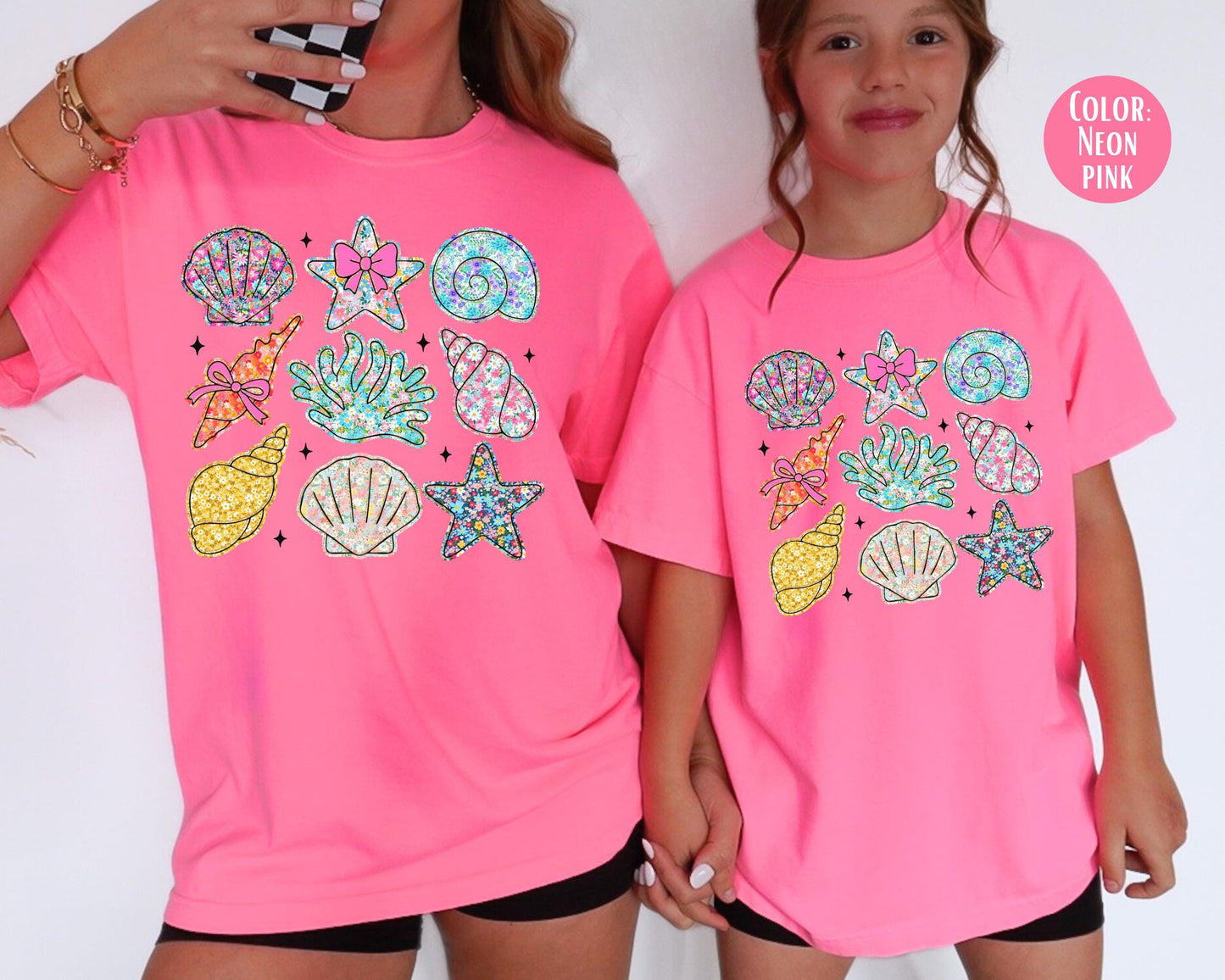 Comfort Colors Kids Shirt: Floral Seashells, Summer Vacation Tee