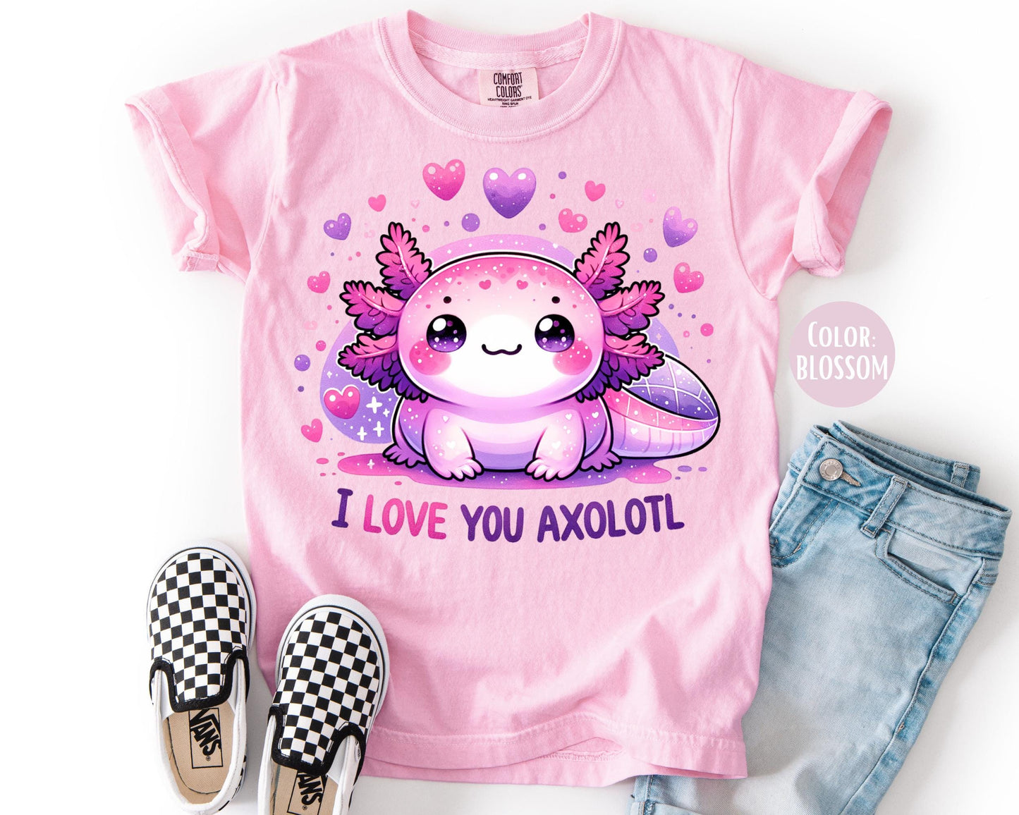 Comfort Colors® I Love You Axolotl Shirt, Girls Axolotl Gift, Valentines Day Youth Shirts