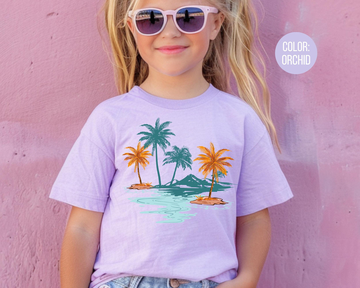 Comfort Colors® Cute Palm Trees Shirt, Cute Trendy Beach Shirt for Girls, Preppy Palm Tree Tee, Youth Beach Shirts, Matching Beach Shirts