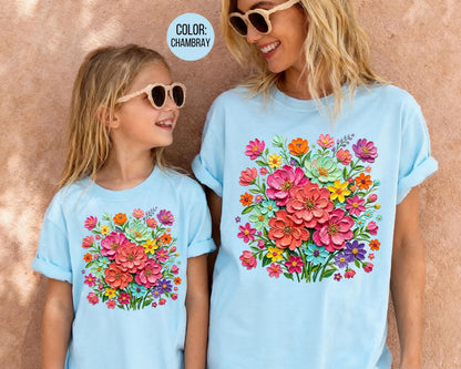 Comfort Colors® Floral Brushstroke Bouquet Shirt, Mama and Mini Flower Shirts