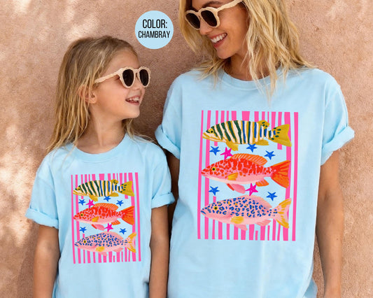 Comfort Colors® Preppy Pink Fish Shirt, Girls Fishing Shirts