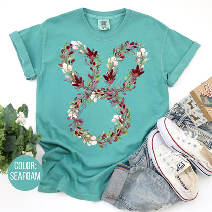 Comfort Colors Floral Bunny Wreath Shirt - Easter Gift