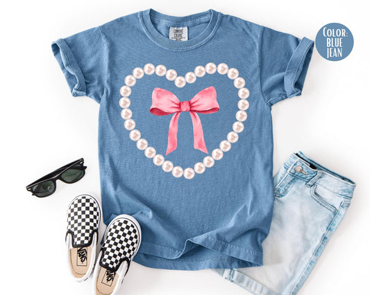 Comfort Colors Girls Pearl Heart Shirt, Matching Mama and Mini Valentine Shirts