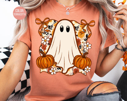 Comfort Colors Fall Ghost Shirt, Pumpkin Graphic Tee