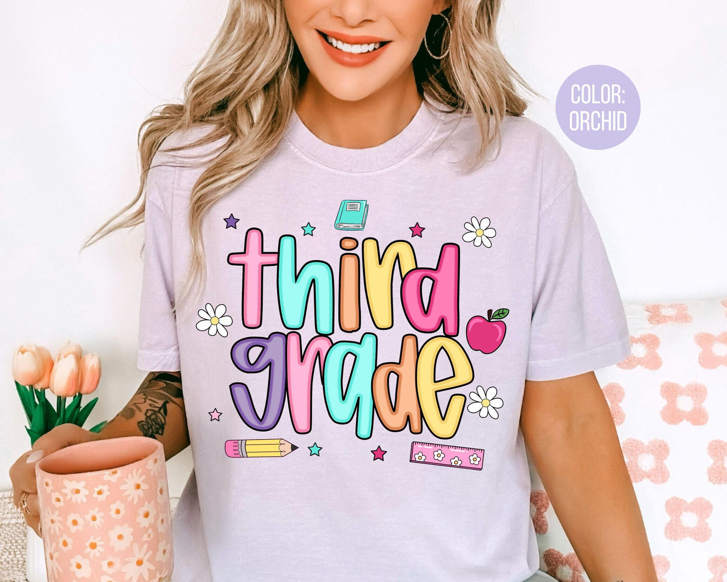 Comfort Colors® Colorful Preppy Third Grade Shirt, 3rd Grade Teacher Shirts
