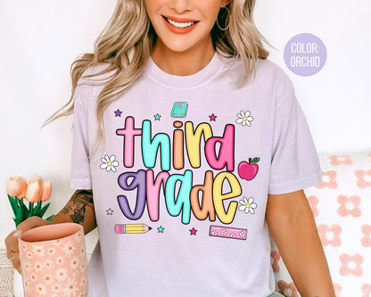 Comfort Colors® Colorful Preppy Third Grade Shirt, 3rd Grade Teacher Shirts