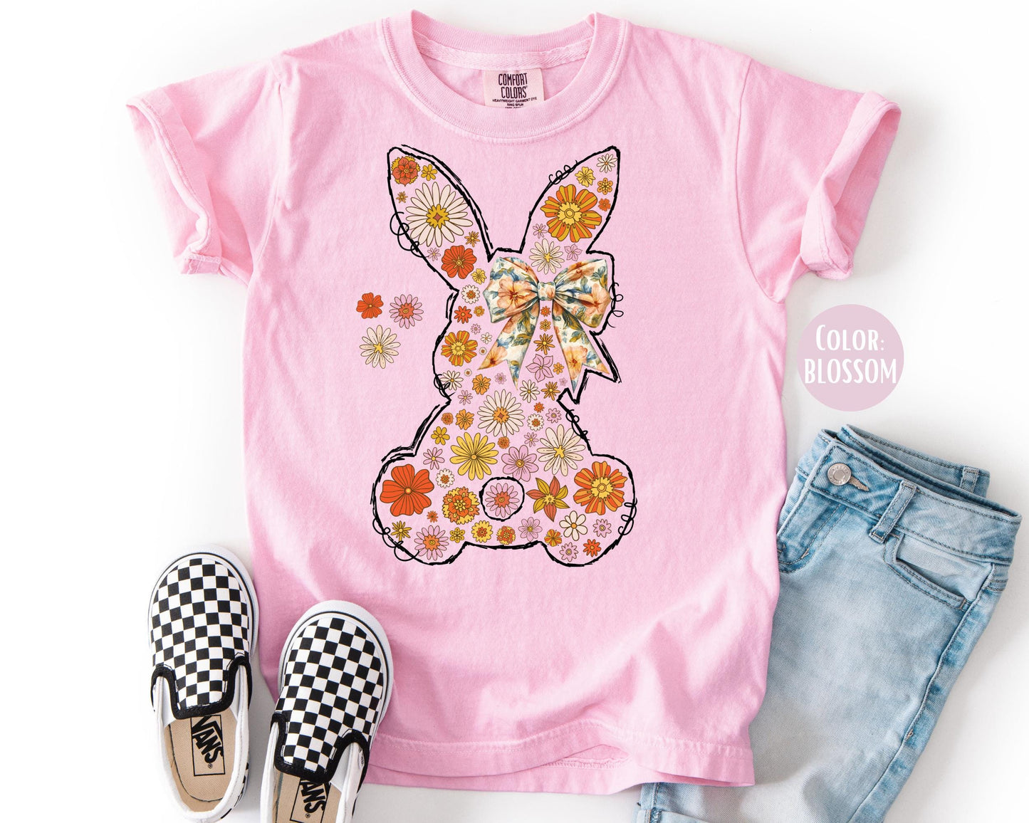 Comfort Colors® Floral Boho Easter Bunny Shirt, Kids Easter Shirts, Rabbit Tee