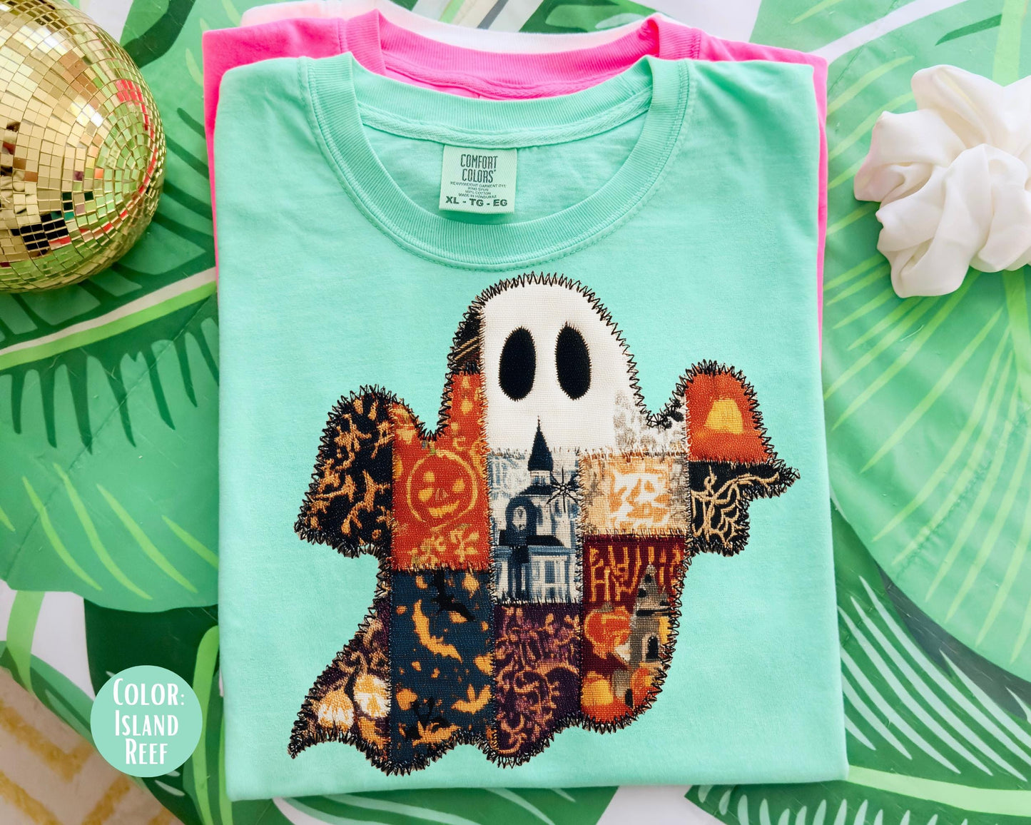 Comfort Colors Patchwork Ghost Shirt: Spooky Fall Tee