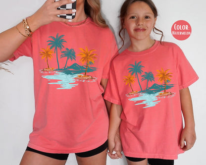 Comfort Colors® Cute Palm Trees Shirt, Cute Trendy Beach Shirt for Girls, Preppy Palm Tree Tee, Youth Beach Shirts, Matching Beach Shirts