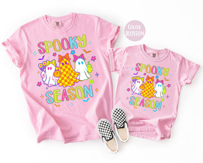 Comfort Colors Girls Spooky Season Ghost Shirt, Halloween Tee