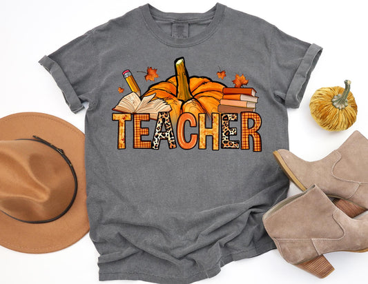 Comfort Colors Fall Teacher Shirt: Pumpkin Books Tee