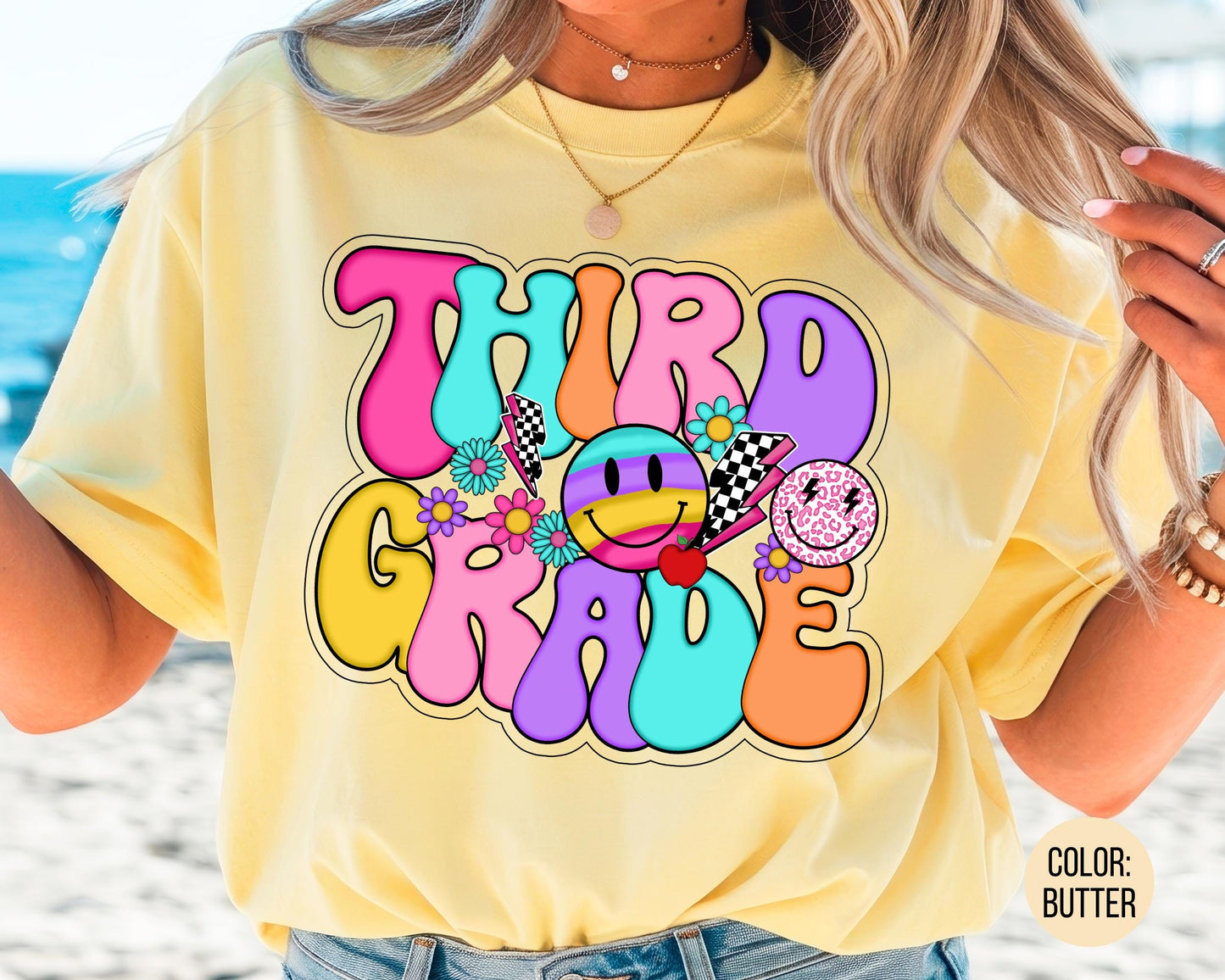 Comfort Colors® Smiley Retro Third Grade Shirt, 3rd Grade Teacher Shirts