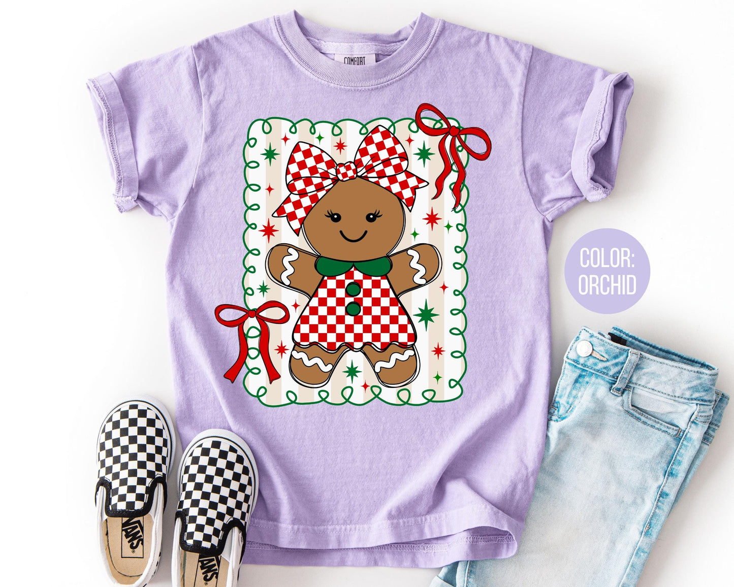 Comfort Colors Girls Preppy Gingerbread Shirt, Mommy and Me Gingerbread Shirts