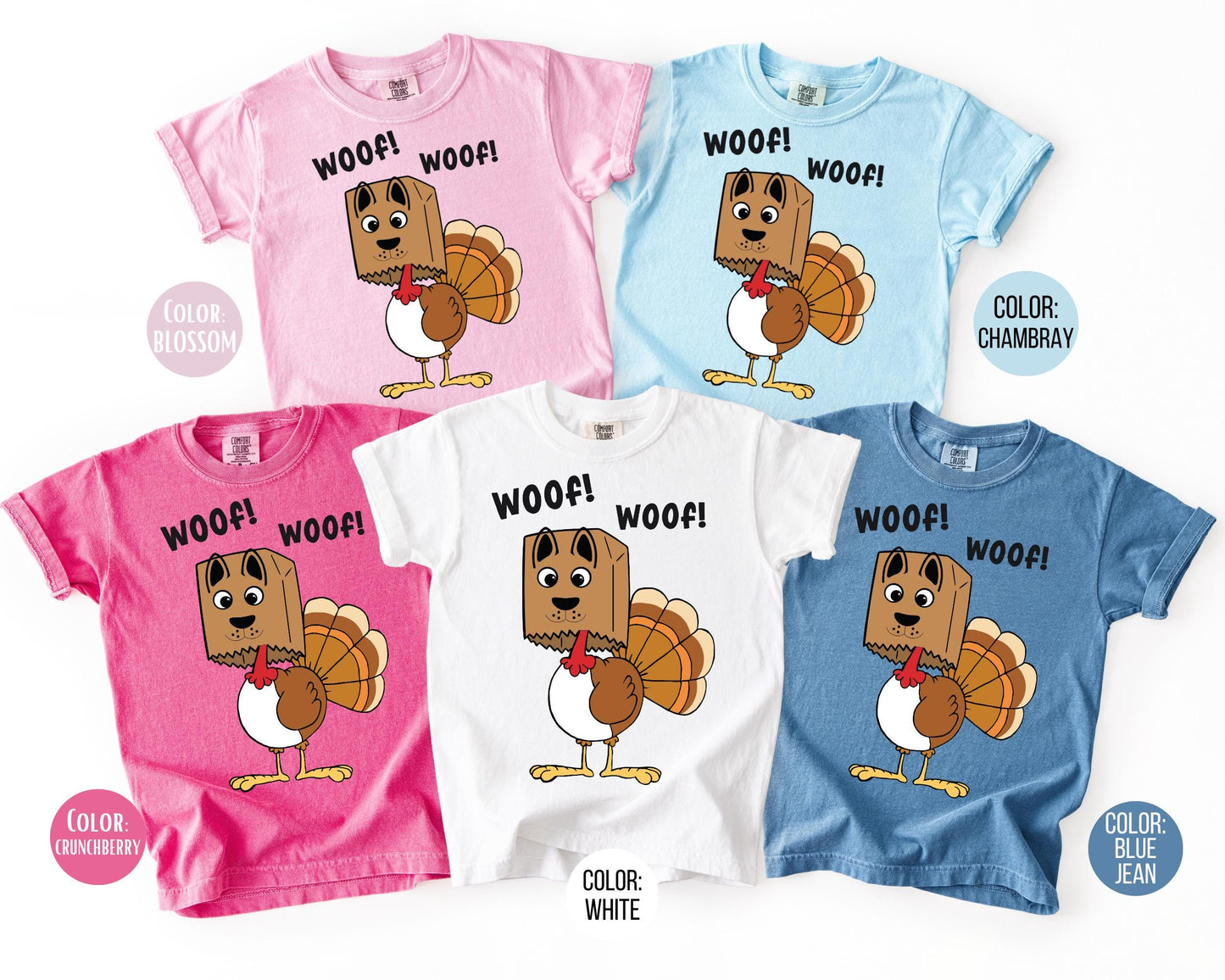 Mens Comfort Colors Funny Turkey Shirt, Thanksgiving Shirts for Dad, Woof Turkey T-shirt