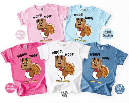 Mens Comfort Colors Funny Turkey Shirt, Thanksgiving Shirts for Dad, Woof Turkey T-shirt