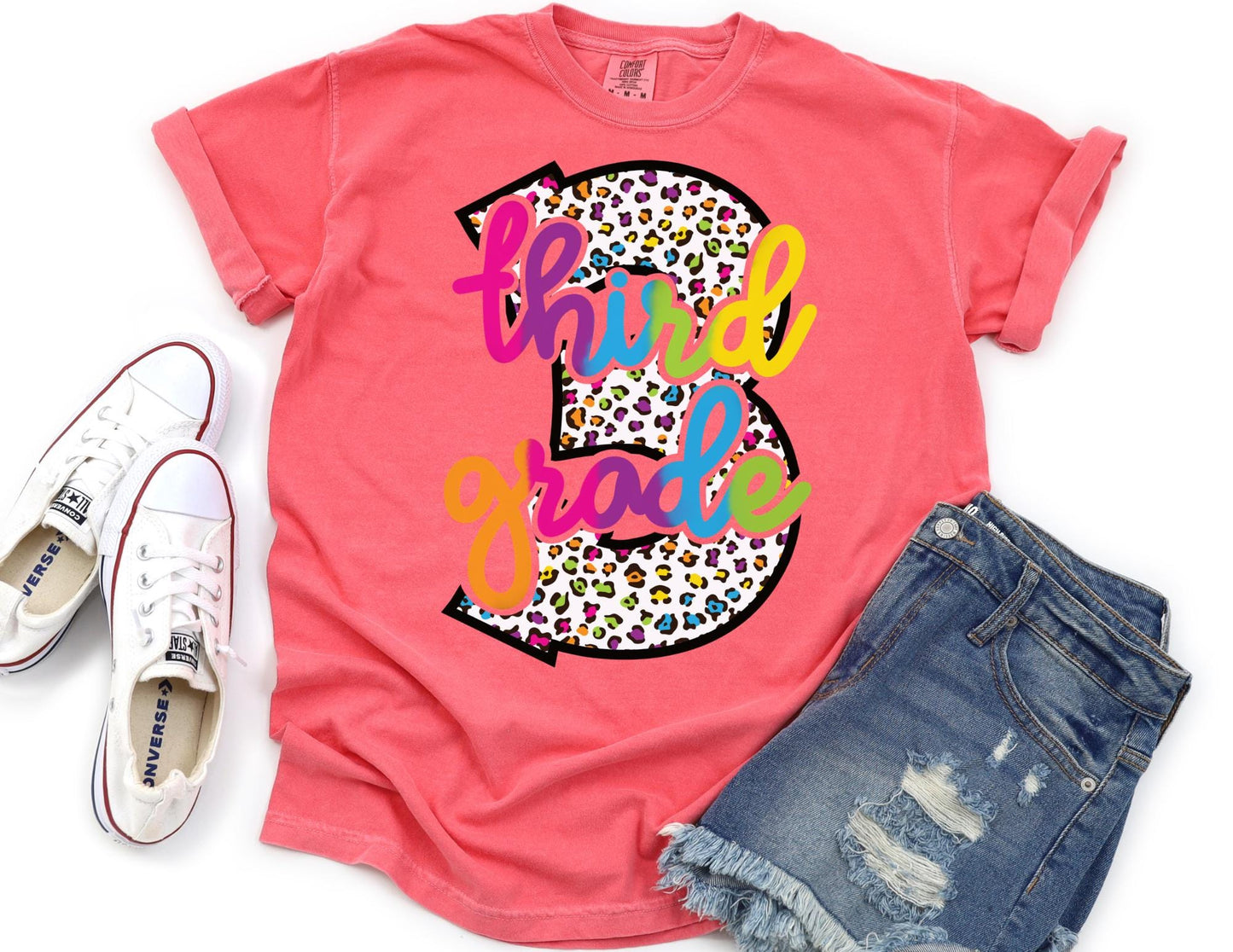 Comfort Colors Third Grade Teacher Shirt: Leopard Print