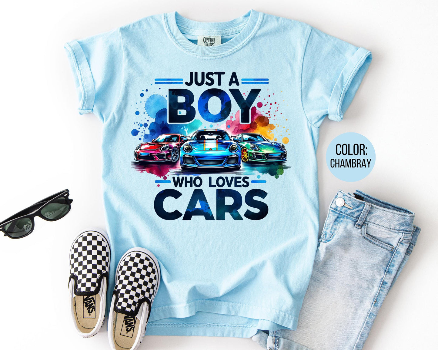 Comfort Colors Kids Car Shirt: Just a Boy Who Loves Cars