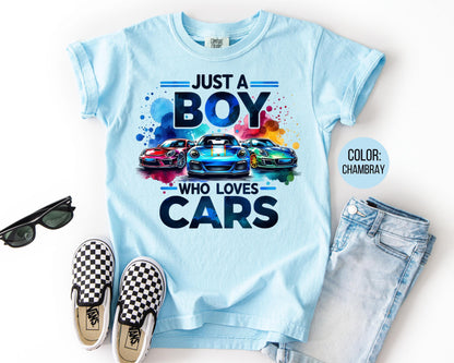 Comfort Colors Kids Car Shirt: Just a Boy Who Loves Cars