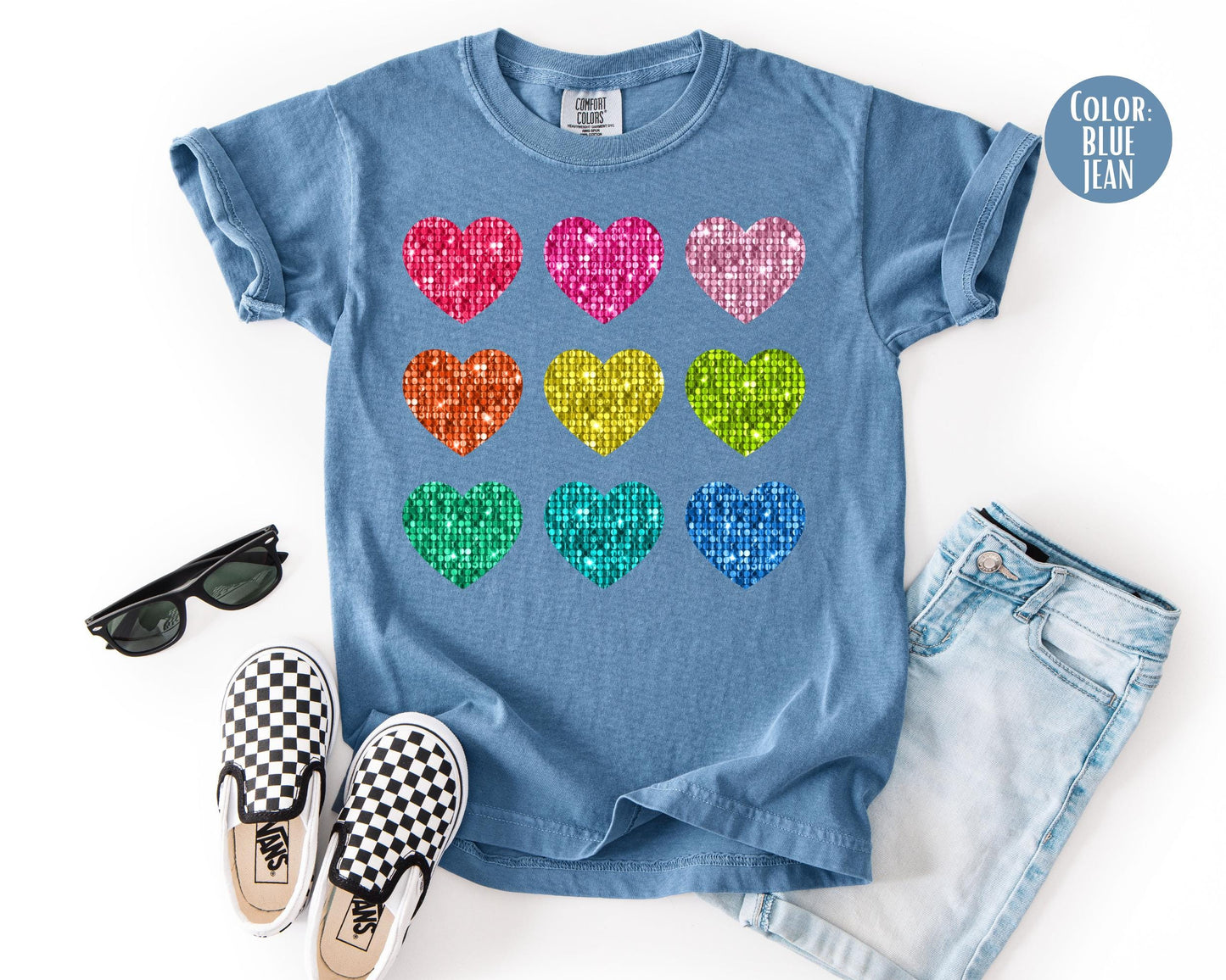 Comfort Colors Kids Faux Glitter Heart Shirt: Valentine's Day Tee