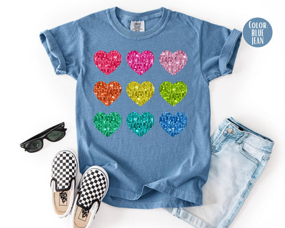 Comfort Colors Kids Faux Glitter Heart Shirt: Valentine's Day Tee