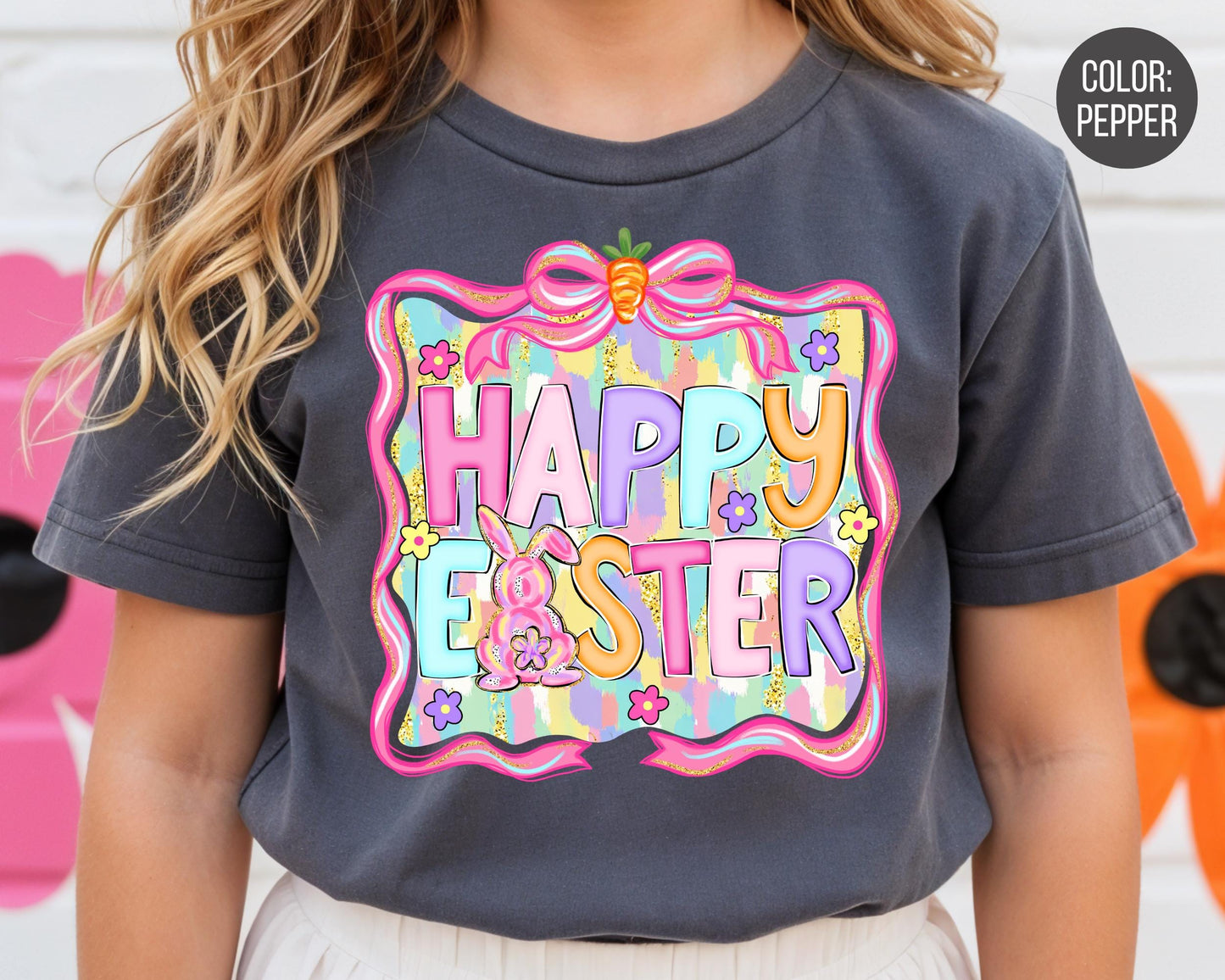 Comfort Colors® Preppy Happy Easter Shirt, Girls Easter Shirts