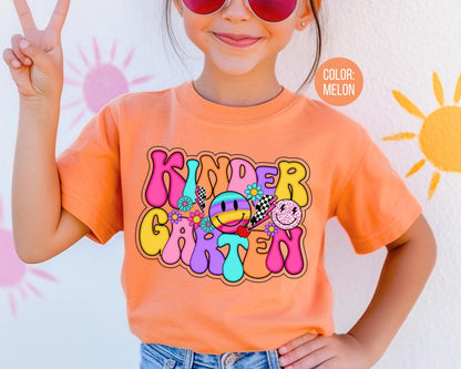 Comfort Colors® Smiley Retro Kindergarten Shirt, Kindergarten Teacher Shirts