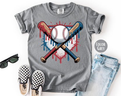 Comfort Colors Boys Baseball Drip Shirt - Kids Sports Tee