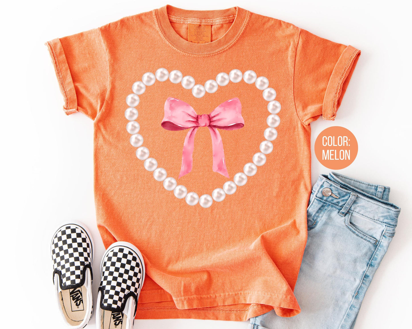 Comfort Colors Girls Pearl Heart Shirt, Matching Mama and Mini Valentine Shirts