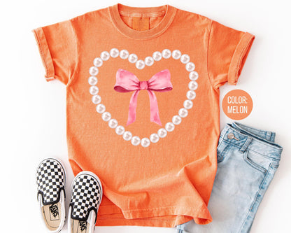 Comfort Colors Girls Pearl Heart Shirt, Matching Mama and Mini Valentine Shirts