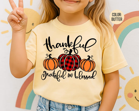 Comfort Colors Thankful Grateful Blessed Shirt, Kids Thanksgiving Shirts, Matching Fall Tees