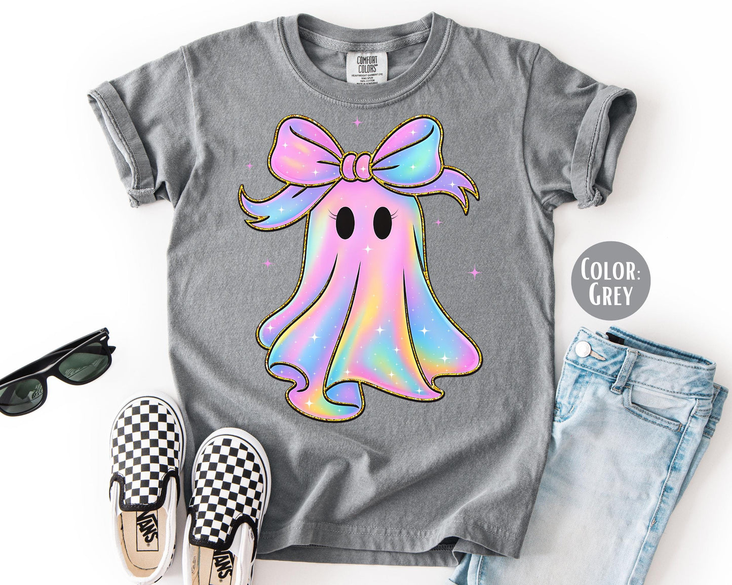 Comfort Colors Pastel Ghost Shirt: Girls Coquette Halloween Tee