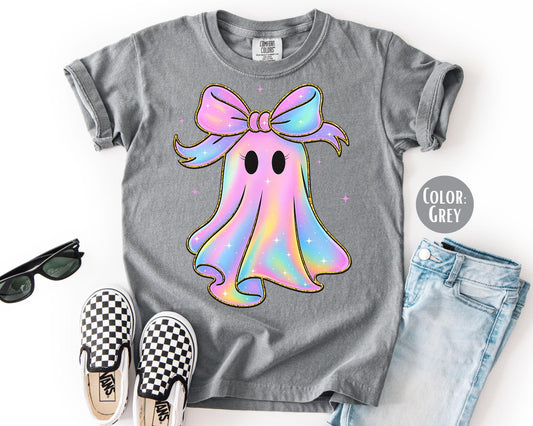 Comfort Colors Pastel Ghost Shirt: Girls Coquette Halloween Tee