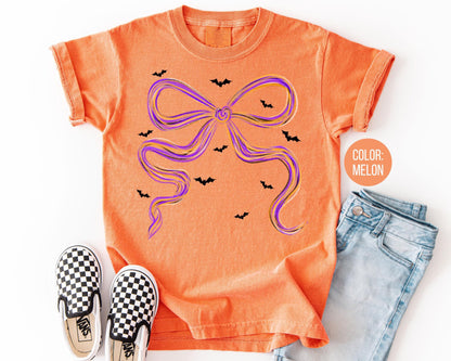 Girls Coquette Bat Shirt: Comfort Colors Halloween Tee