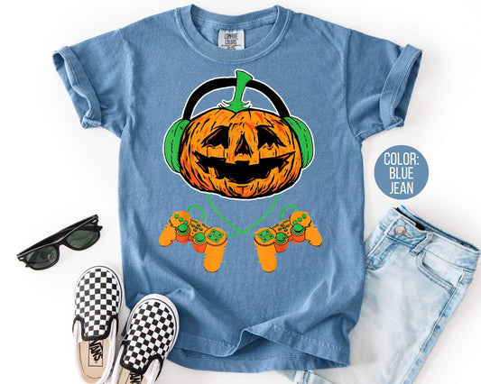 Comfort Colors Gamer Halloween Shirt: Boys Jack O' Lantern Tee
