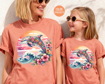 Comfort Colors® Floral Dolphin Shirt, Girls Preppy Summer Shirts, Dolphin Gift