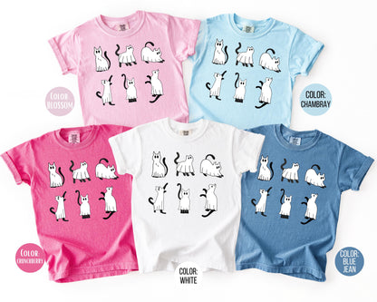 Comfort Colors Black Cat Halloween Shirt, Halloween Mommy and Me Shirts, Cute Black Cat Tee, Spooky Cat Dressed as Ghost