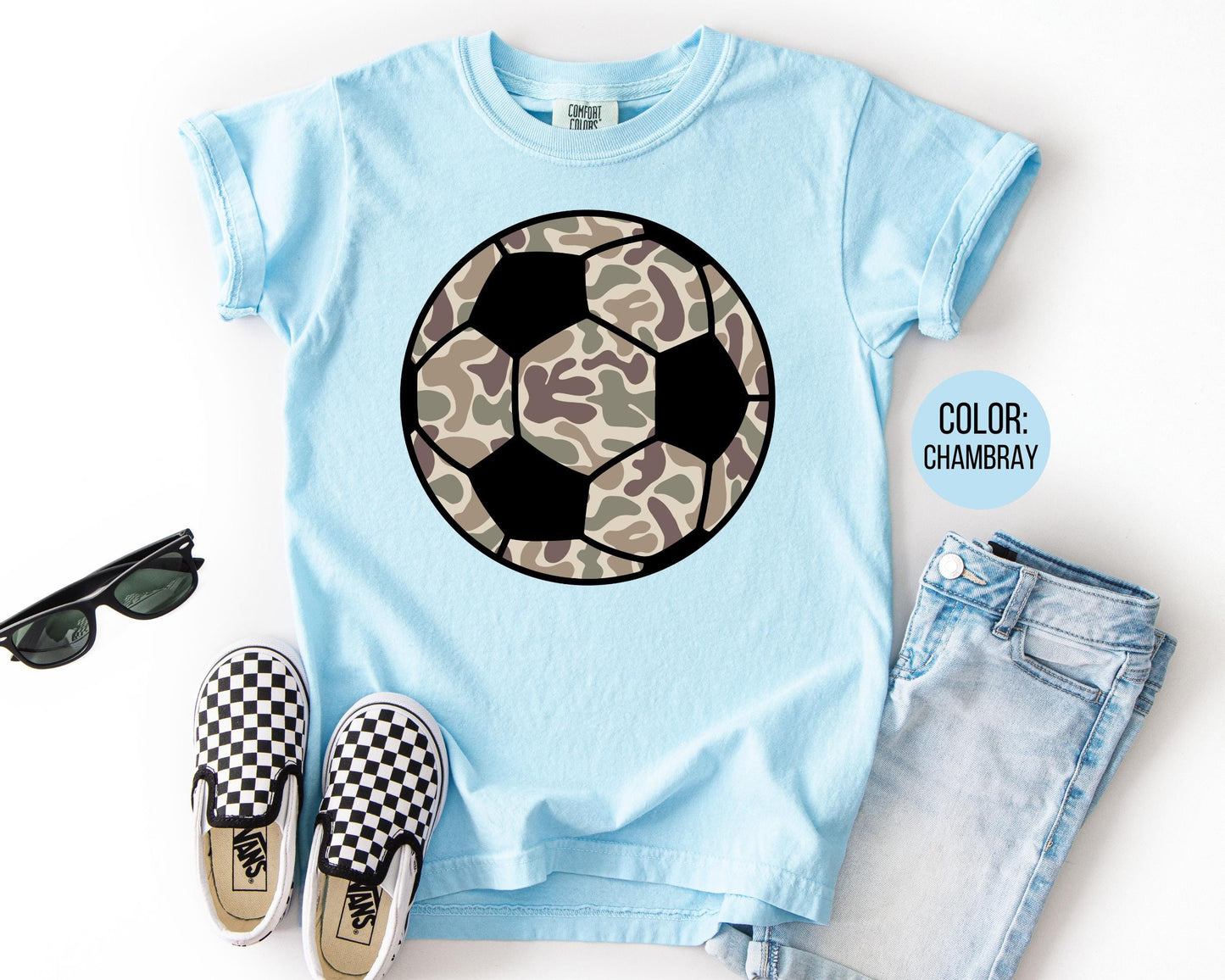 Comfort Colors Boys Camo Soccer Shirt - Kids Camouflage Sports Tee