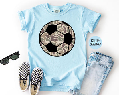 Comfort Colors Boys Camo Soccer Shirt - Kids Camouflage Sports Tee