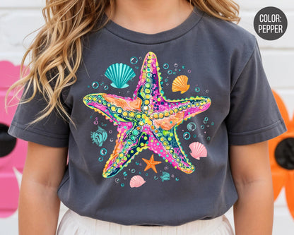 Comfort Colors® Preppy Summer Starfish Shirt, Girls Summer Shirts