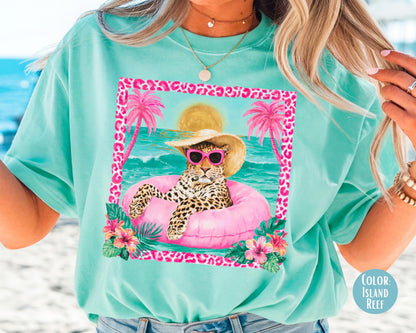Comfort Colors Pink Leopard Beach Shirt, Leopard Shirts