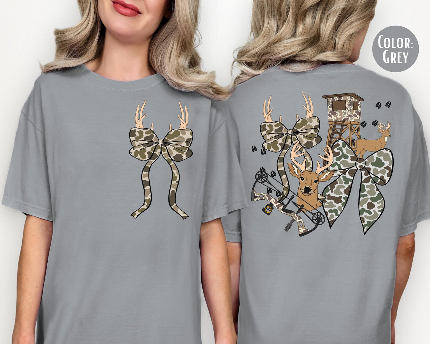Comfort Colors Deer Hunting Tee: Coquette Camo Bow Shirt
