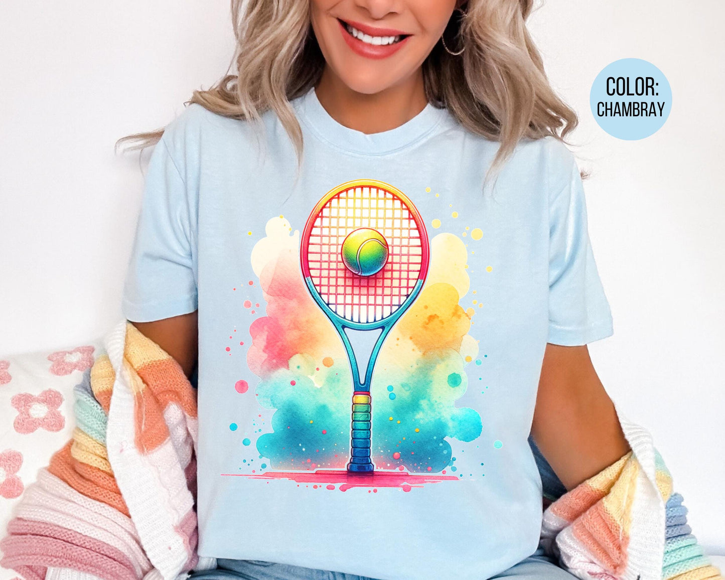 Comfort Colors Watercolor Tennis Shirt, Girls Tennis Shirts