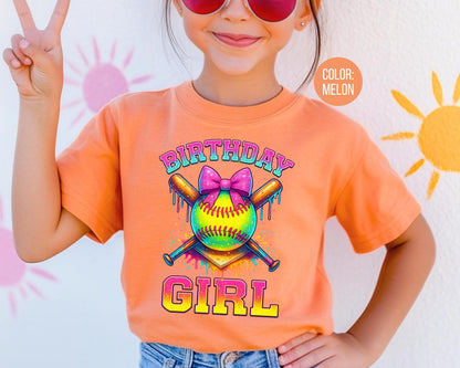Comfort Colors Softball Birthday Girl Shirt, Girls Softball Tee