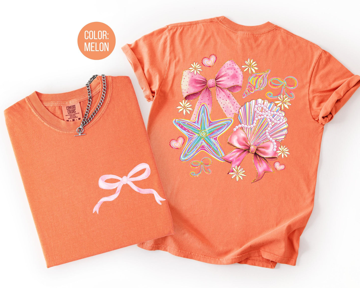 Comfort Colors Coquette Seashells Shirt, Girls Beach Shirts