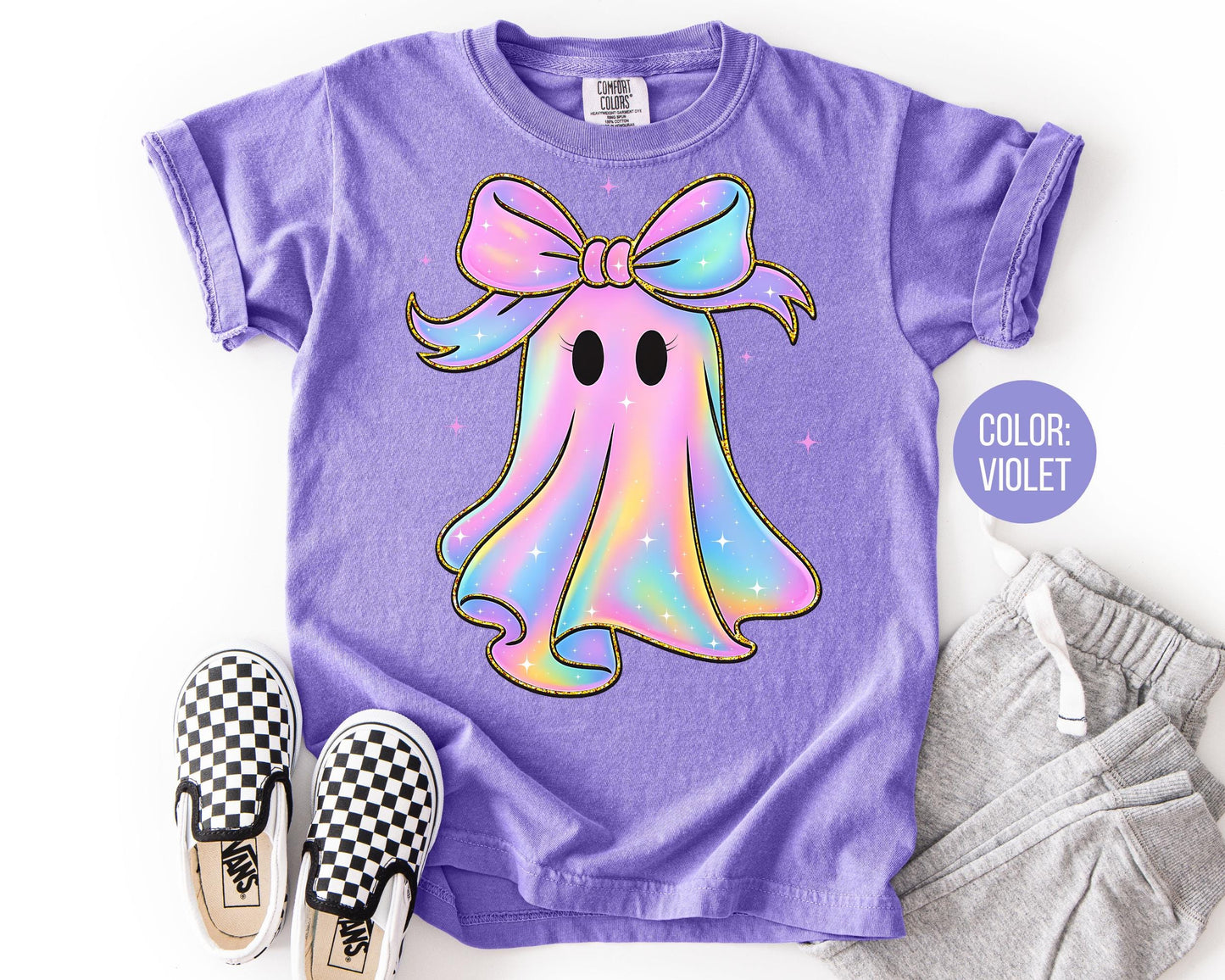 Comfort Colors Pastel Ghost Shirt: Girls Coquette Halloween Tee
