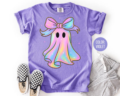 Comfort Colors Pastel Ghost Shirt: Girls Coquette Halloween Tee