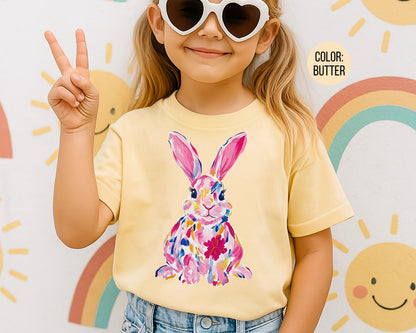 Comfort Colors® Floral Watercolor Easter Bunny Shirt, Girls Easter Shirts