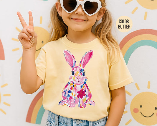 Comfort Colors® Floral Watercolor Easter Bunny Shirt, Girls Easter Shirts